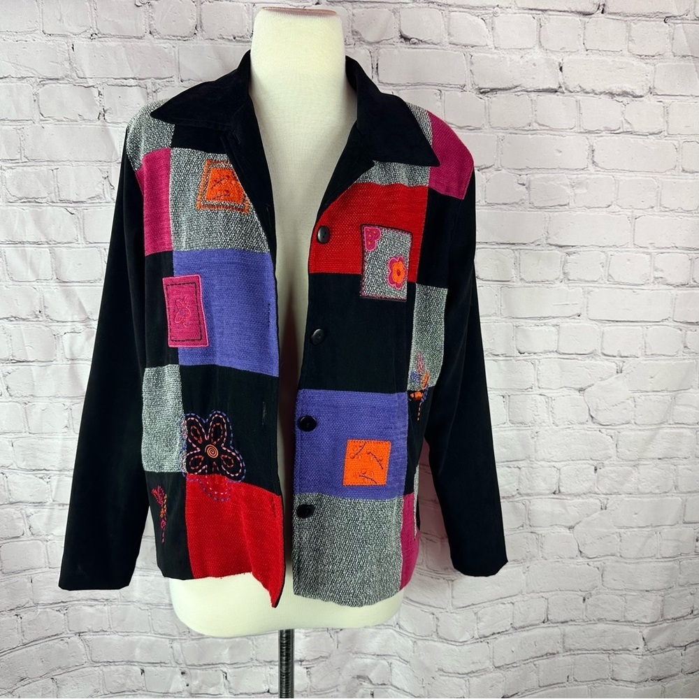 vtg Koret embroidered patchwork jacket Blazer womens M boho artistic granny
